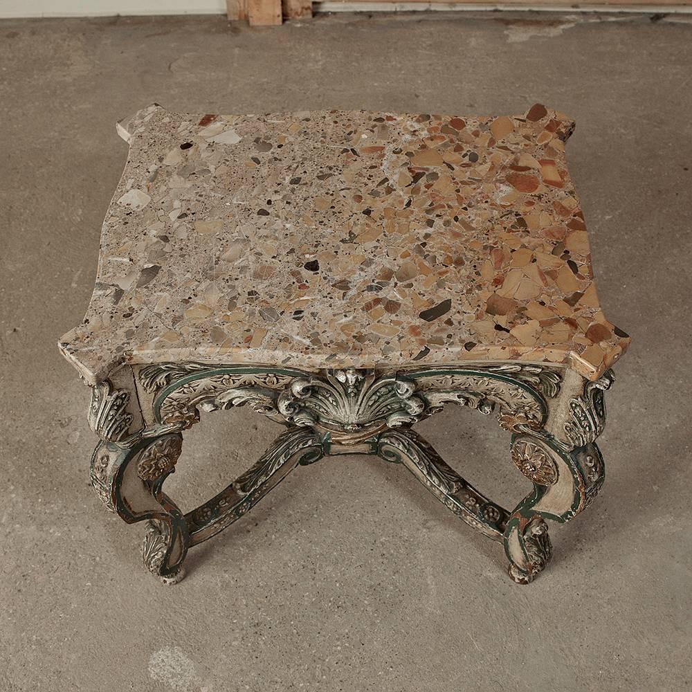 Late 19th Century 19th Century Louis XIV French Painted Marble Top End Table