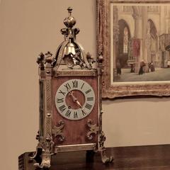 Antique Gothic Revival Bronze and Wood Mantel Clock