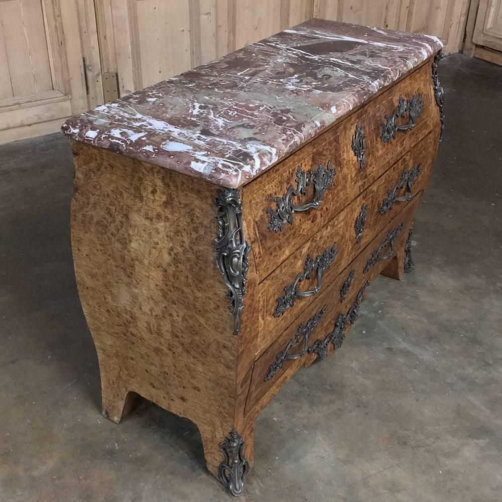 19th Century French Marble-Top Marquetry Bombe Commode 5