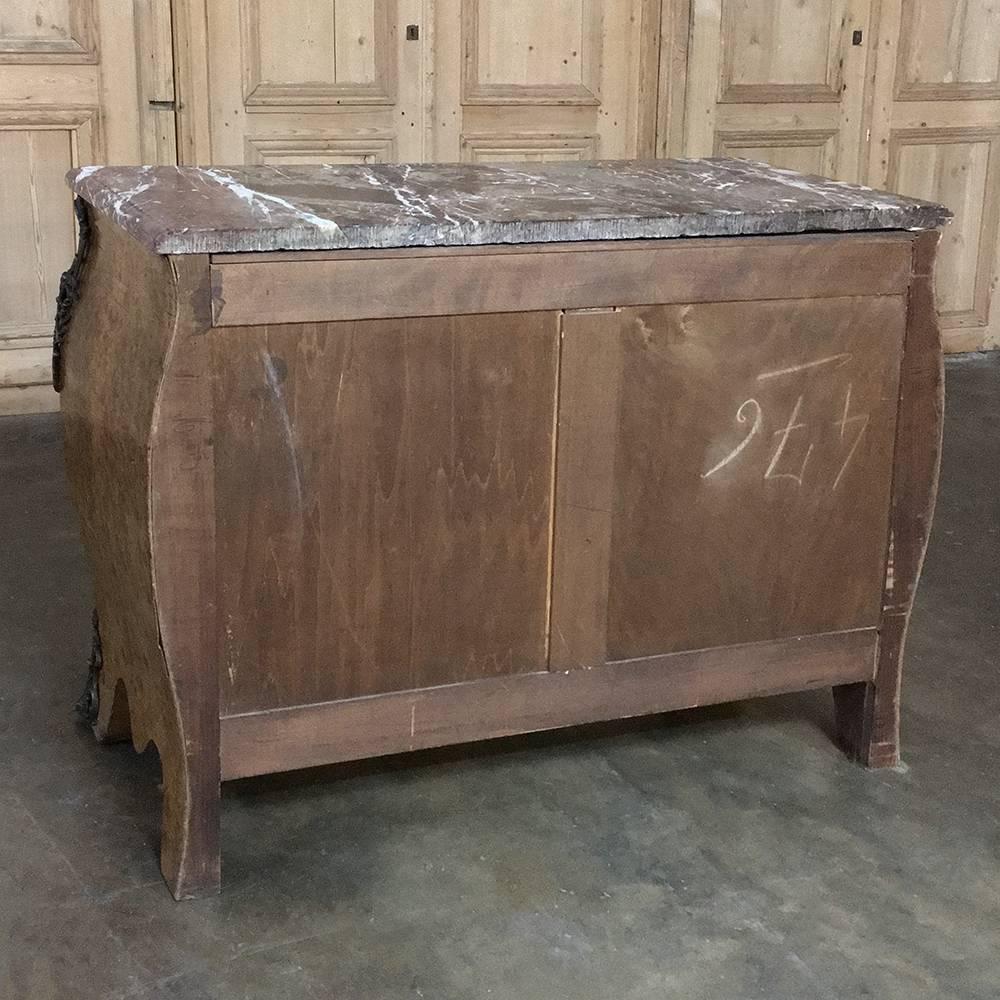 19th Century French Marble-Top Marquetry Bombe Commode 6
