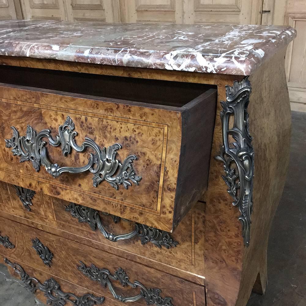 19th Century French Marble-Top Marquetry Bombe Commode 4
