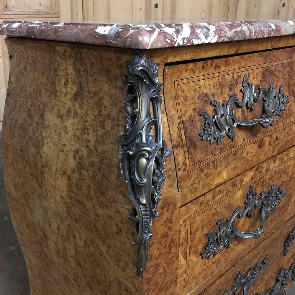 Late 19th Century 19th Century French Marble-Top Marquetry Bombe Commode