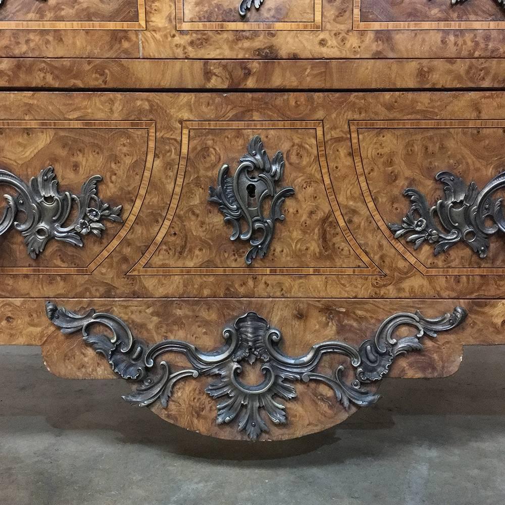 19th Century French Marble-Top Marquetry Bombe Commode 3