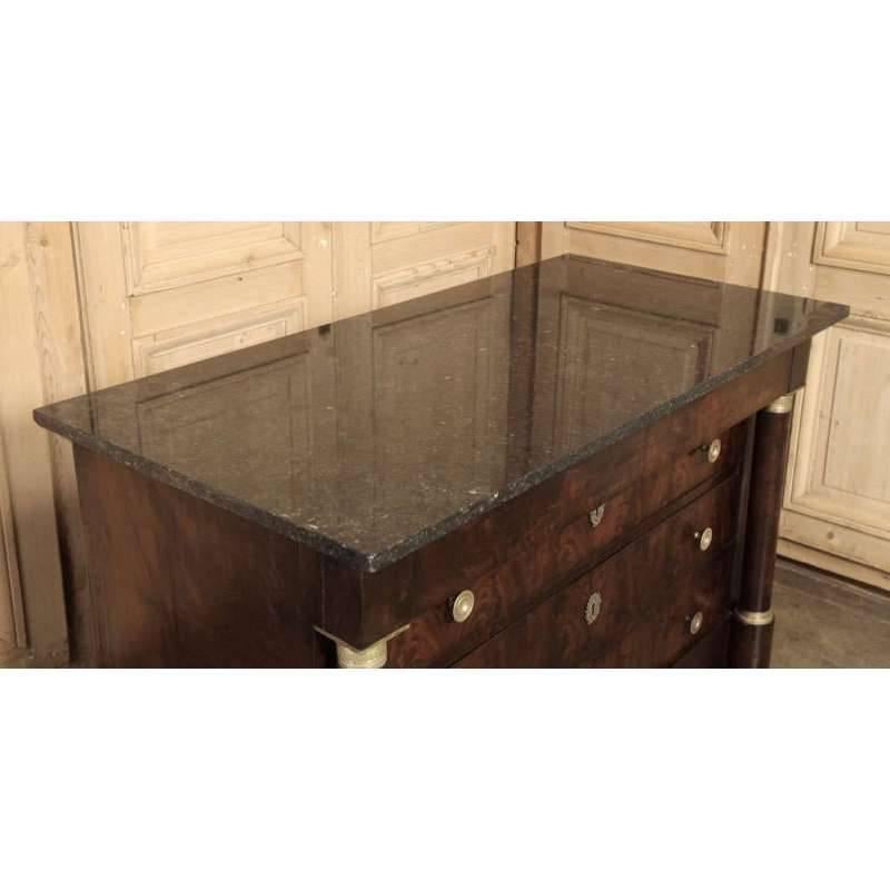 Antique French Empire Marble Top Flame Mahogany Commode In Good Condition In Dallas, TX