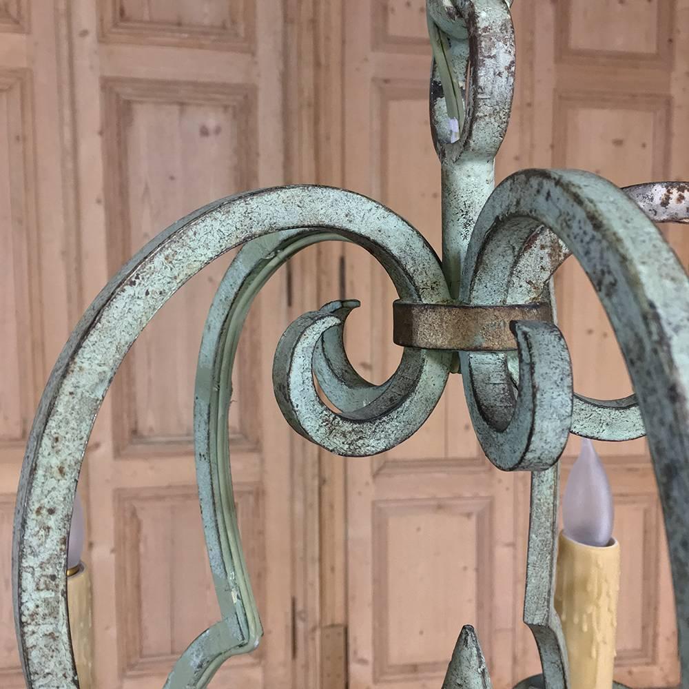 Antique Country French Painted Hand Forged Wrought Iron Chandelier 4