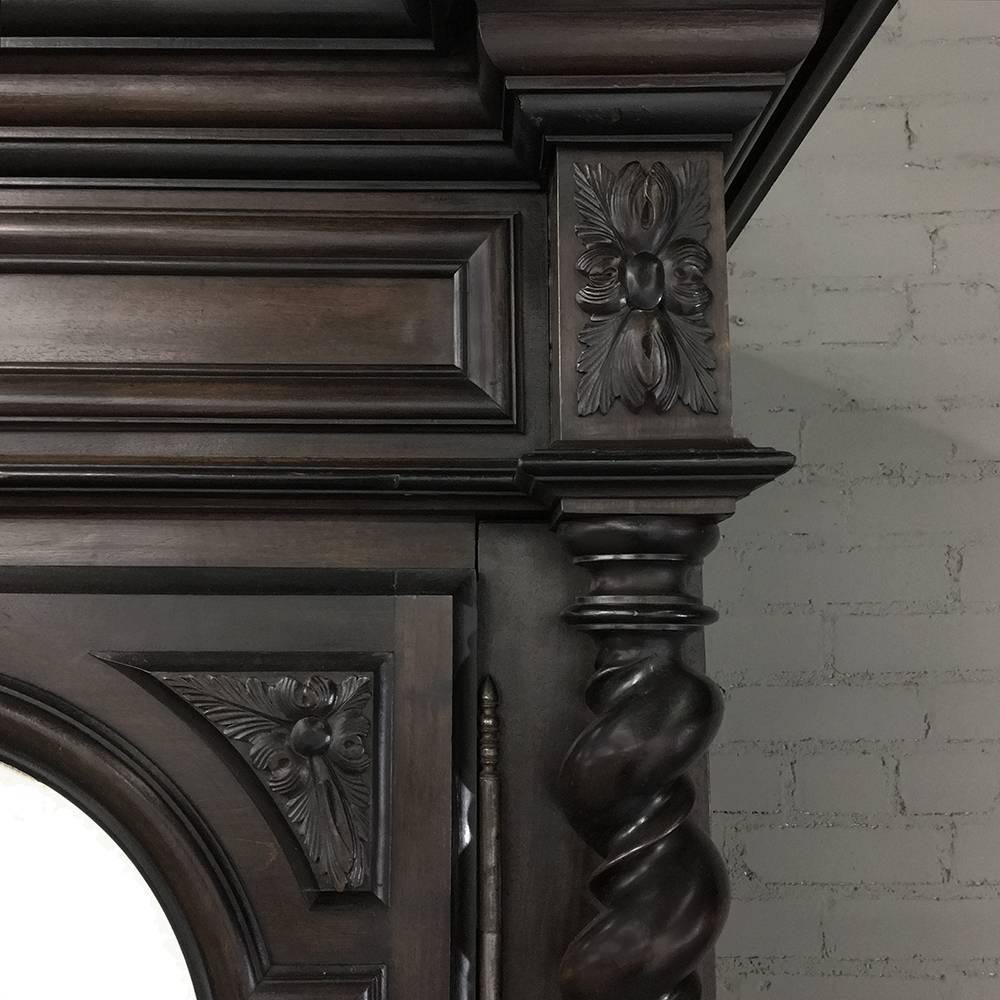 Hand-Carved 19th Century French Napoleon III Period, Renaissance Style Walnut Mirror Armoire