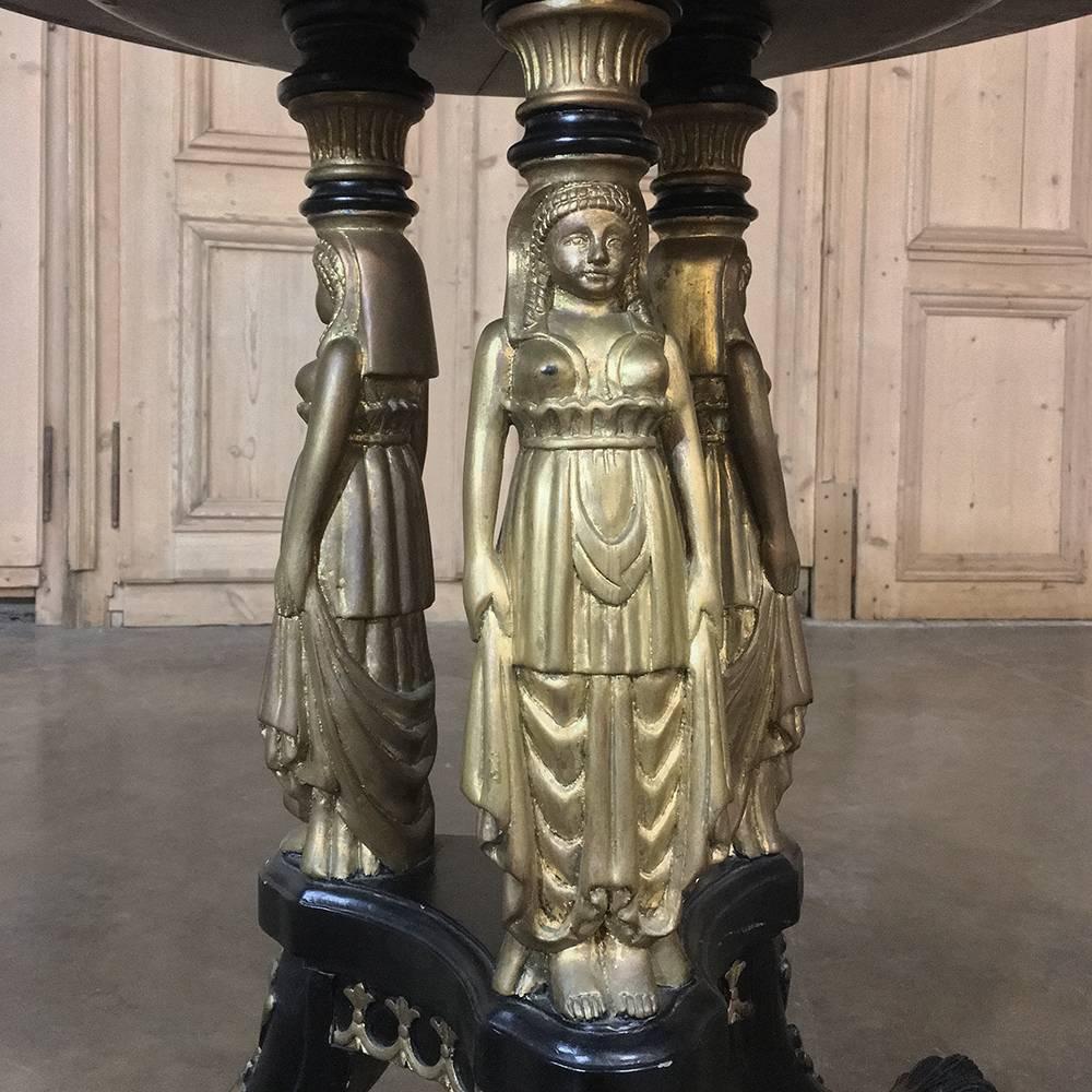Empire Revival 19th Century Empire Style Caryatid  Black Ebony Lacquer Gilt Centre Table