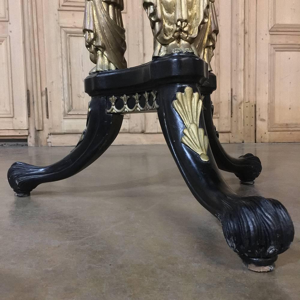 French 19th Century Empire Style Caryatid  Black Ebony Lacquer Gilt Centre Table