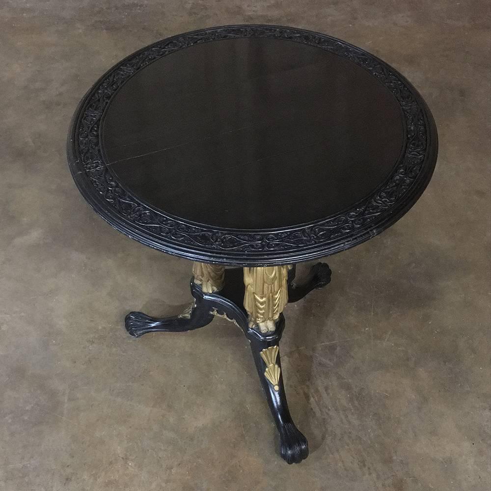 Mid-19th Century 19th Century Empire Style Caryatid  Black Ebony Lacquer Gilt Centre Table
