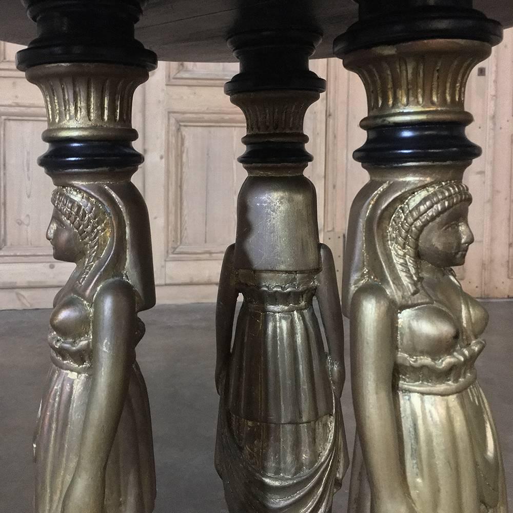 Walnut 19th Century Empire Style Caryatid  Black Ebony Lacquer Gilt Centre Table