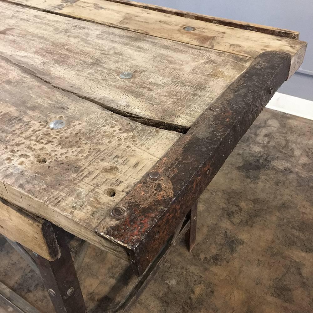 Antique Industrial Work Table In Distressed Condition In Dallas, TX