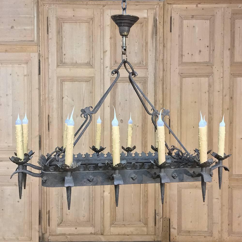 Early 20th Century Antique Wrought Iron Chandelier