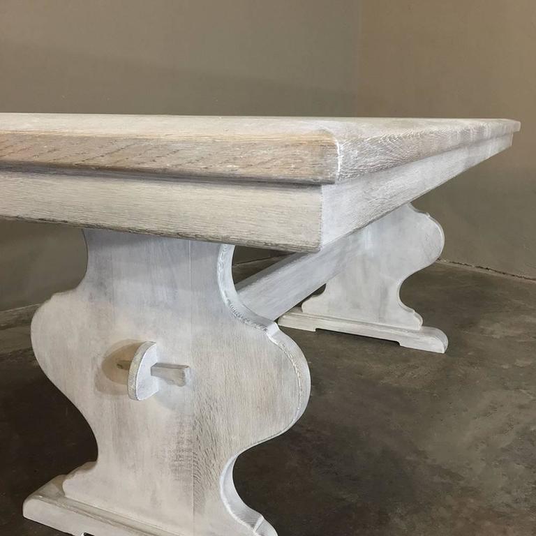 Antique Rustic Whitewashed Oak Painted French Trestle Table at 1stDibs