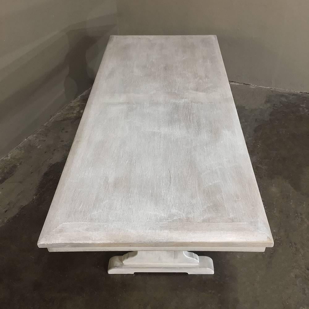 Antique Rustic Whitewashed Oak Painted French Trestle Table In Excellent Condition In Dallas, TX