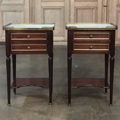 Pair of French Maison Jansen Louis XVI Style Marble-Top Nightstands/End Tables