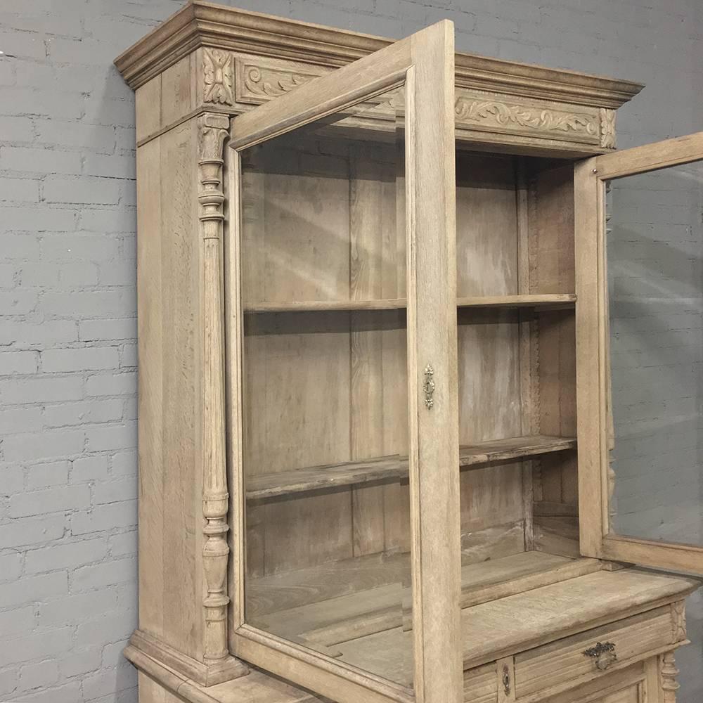 19th Century French Renaissance Stripped Hand Carved Oak Bookcase 2