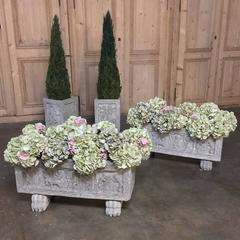 Pair of Antique Cast Stone Italian Renaissance Planter Boxes