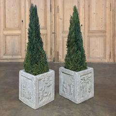 Pair of Antique Four Season Cast Stone Italian Planter Boxes
