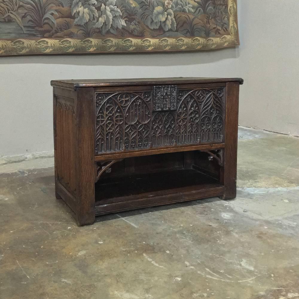 Hand-Crafted 18th Century French Gothic Handcarved Oak Trunk