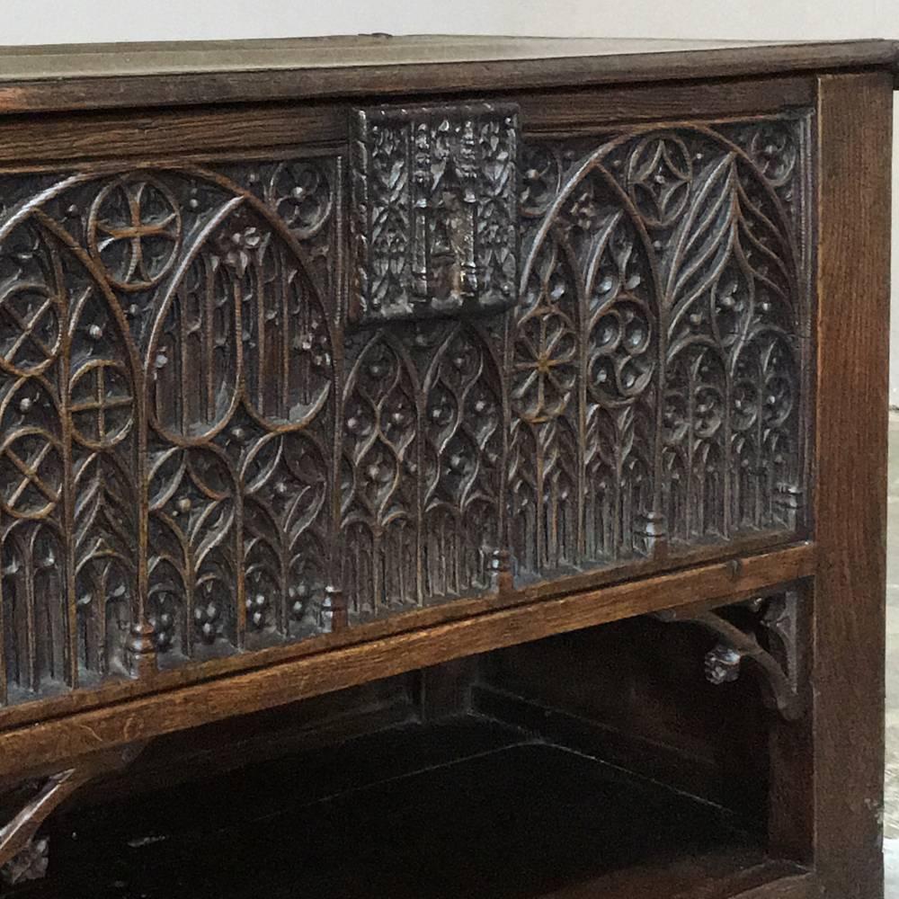 18th Century French Gothic Handcarved Oak Trunk 2