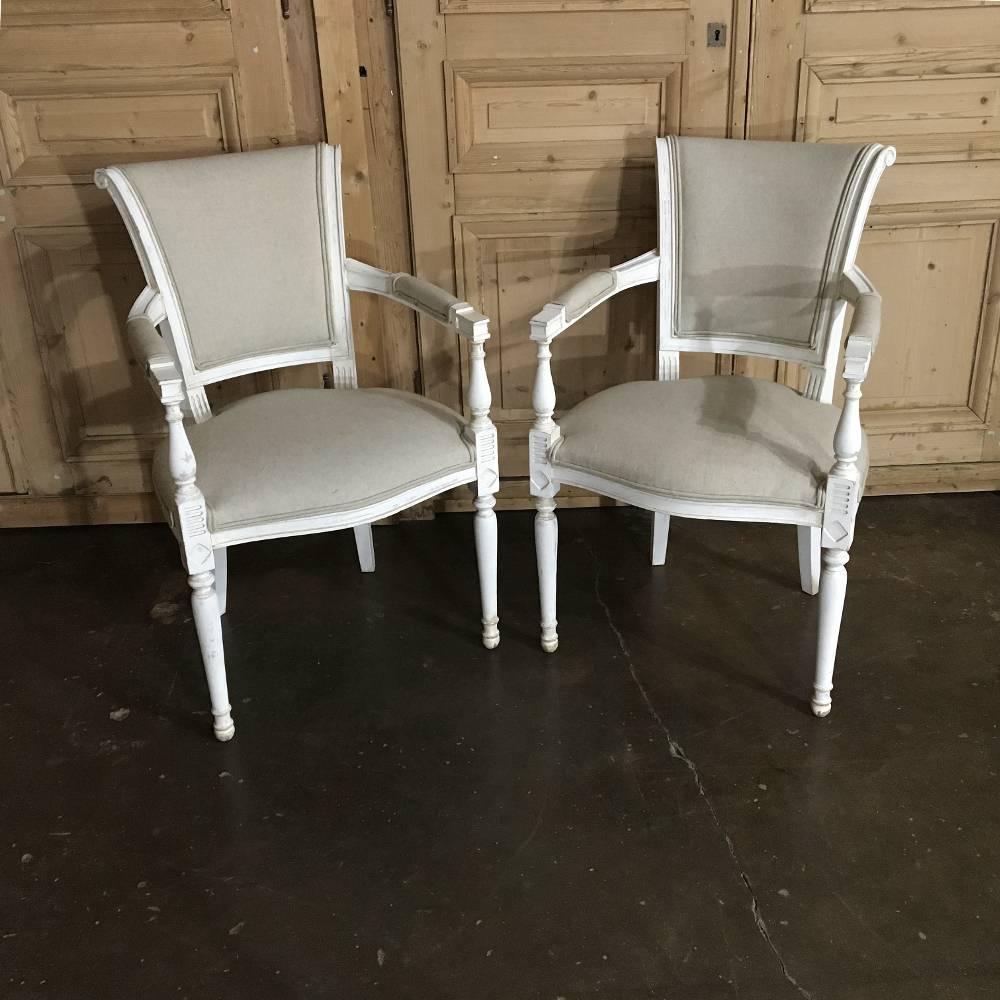 This set of 12 antique painted French Directoire chairs includes two armchairs! Perfect for the comfortable, elegant look and for entertaining in grand style!
Newly upholstered!
circa early 1900s
Armchairs measures: 36.5 H x 23 W x 21 D; chairs