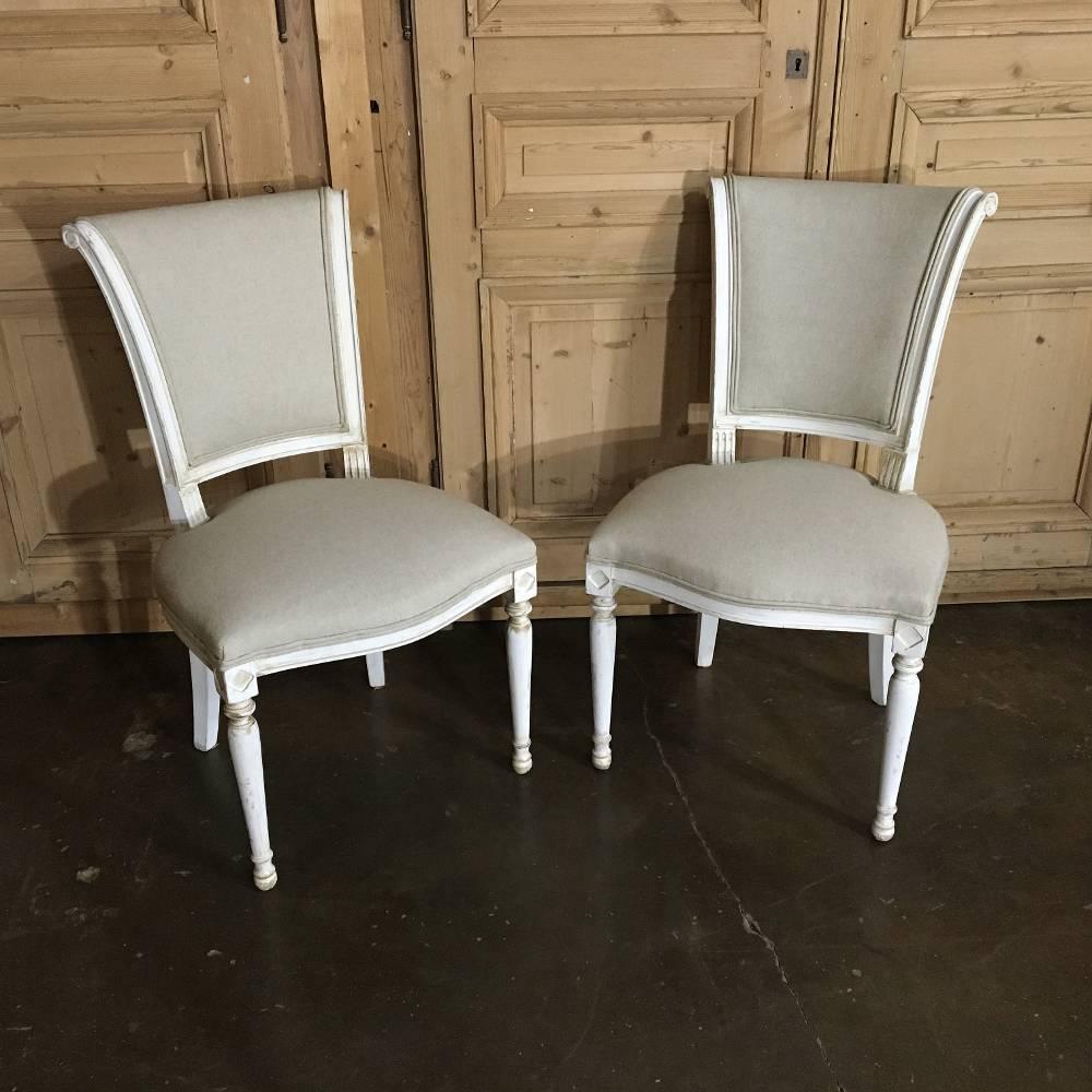 Hand-Crafted Set of 12 Antique Painted French Directoire Chairs