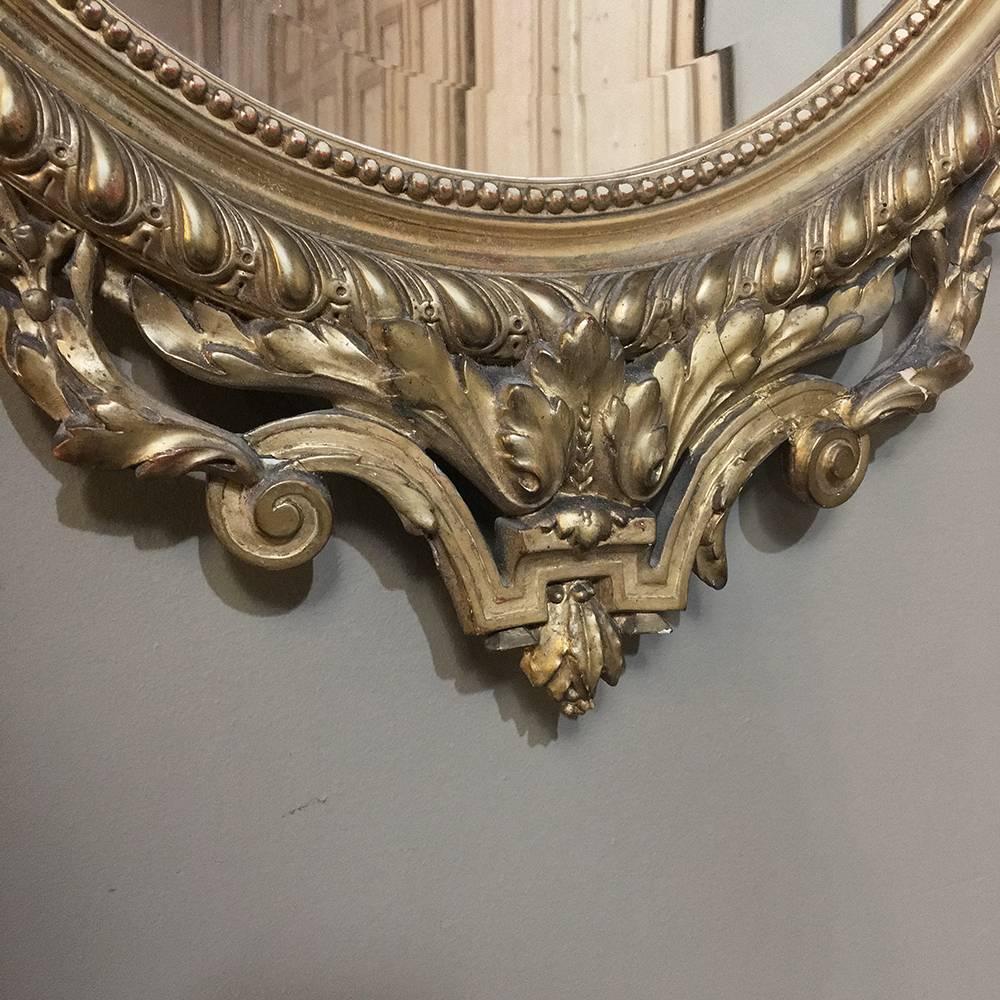 19th Century French Louis XVI Oval Gilded Mirror In Excellent Condition In Dallas, TX