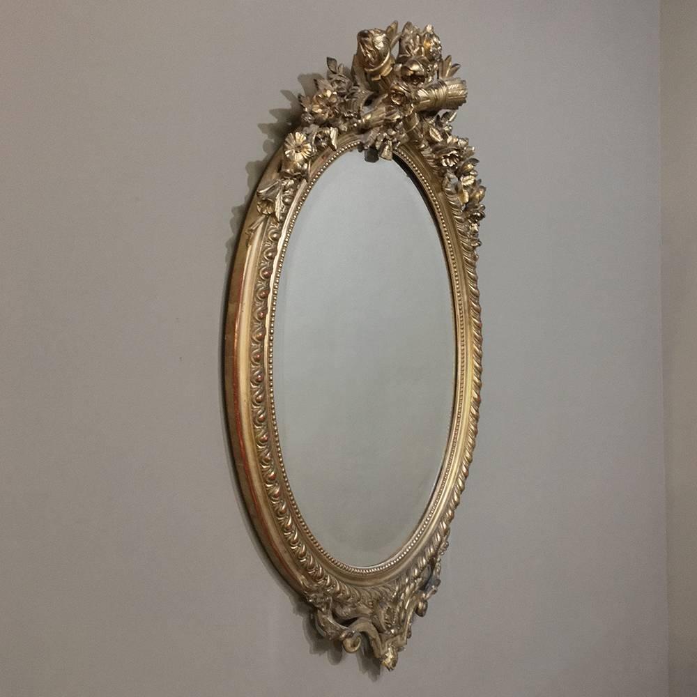 Giltwood 19th Century French Louis XVI Oval Gilded Mirror