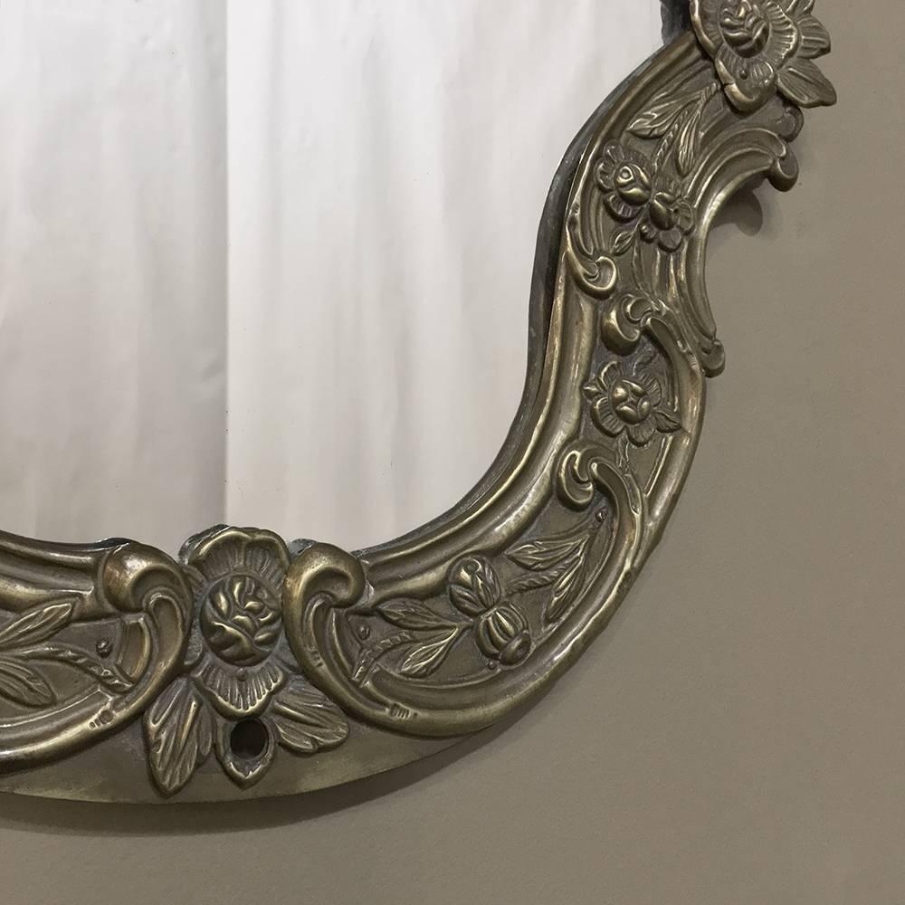 Baroque 19th Century Embossed Brass Mirror