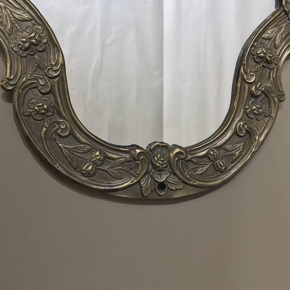 French 19th Century Embossed Brass Mirror