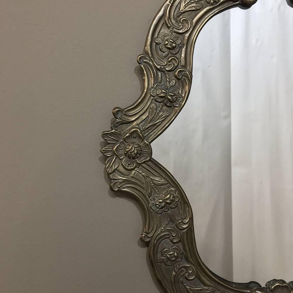 19th Century Embossed Brass Mirror In Excellent Condition In Dallas, TX