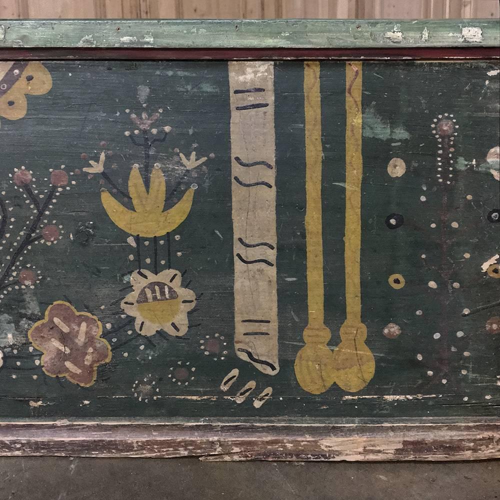 Hand-Painted 19th Century Swedish Painted Pine Trunk