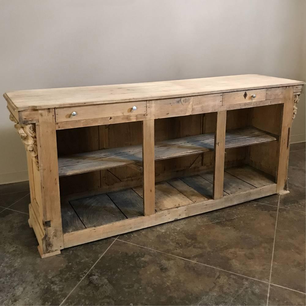 Antique 19th Century French Oak Store Counter In Excellent Condition In Dallas, TX