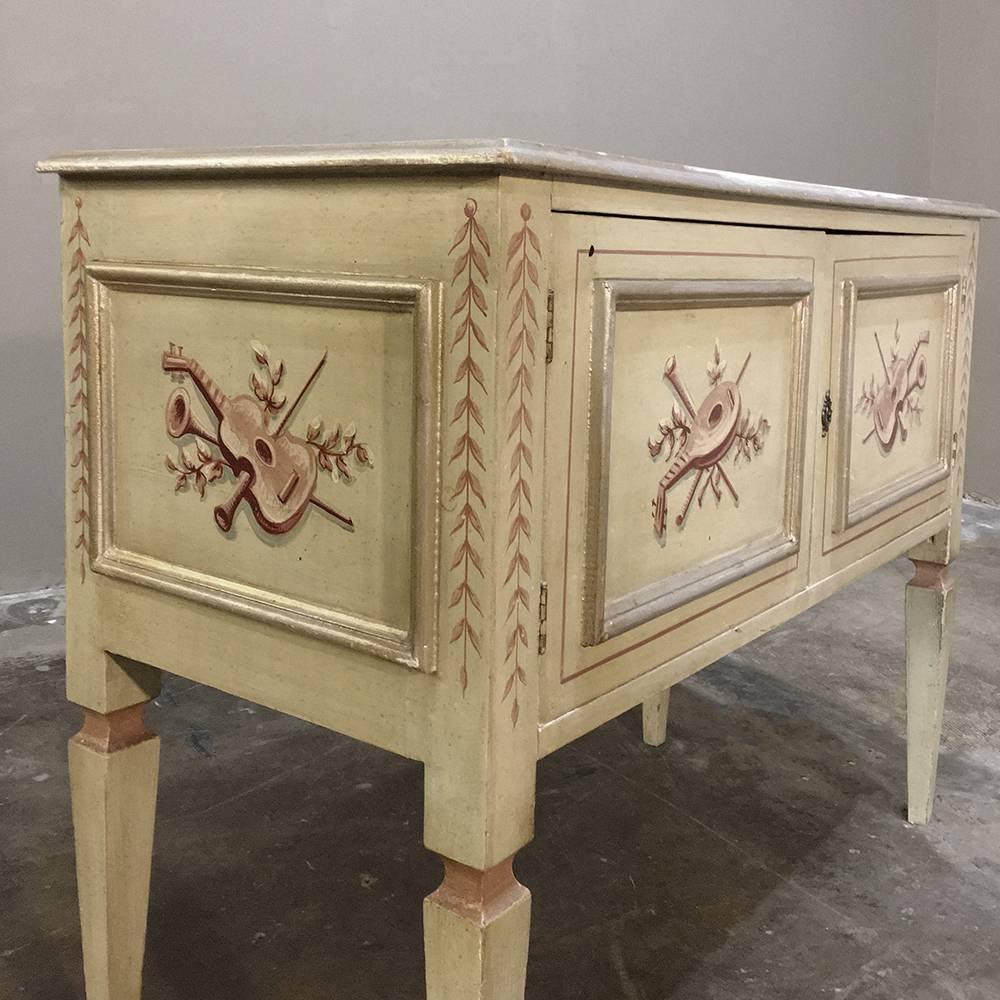 Pine Antique Italian Neoclassical Hand-Painted Buffet/Cabinet For Sale