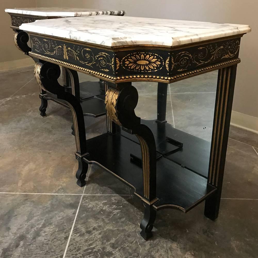 Pair of 19th Century French Napoleon III Marble-Top Consoles 2