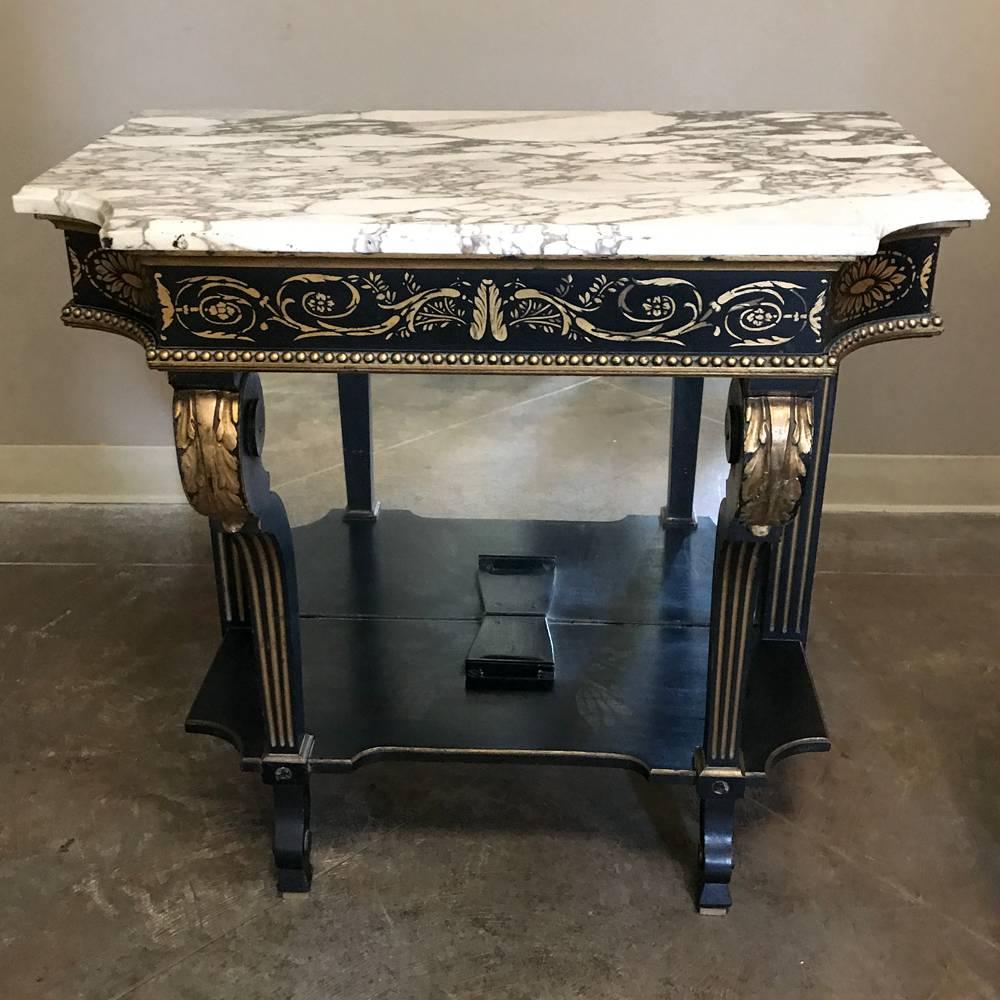 Pair of 19th Century French Napoleon III Marble-Top Consoles In Excellent Condition In Dallas, TX
