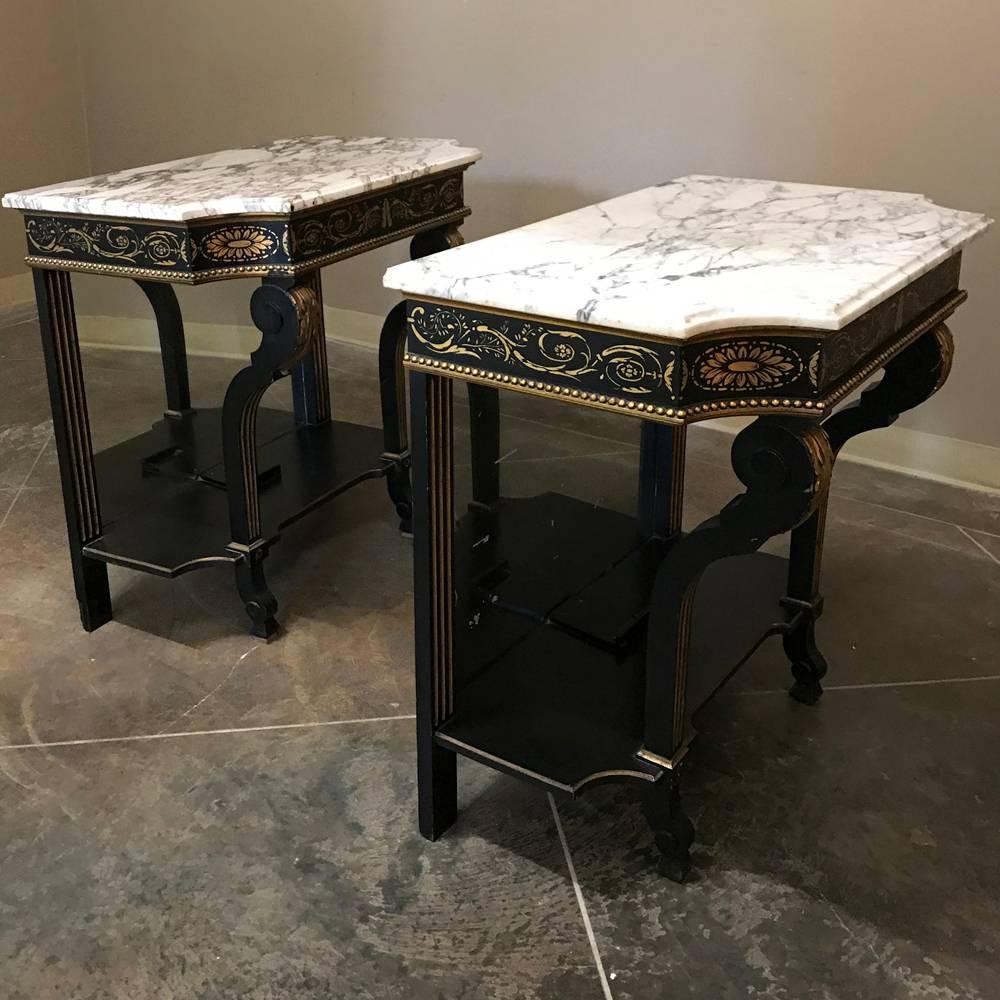 Pair of 19th Century French Napoleon III Marble-Top Consoles 5