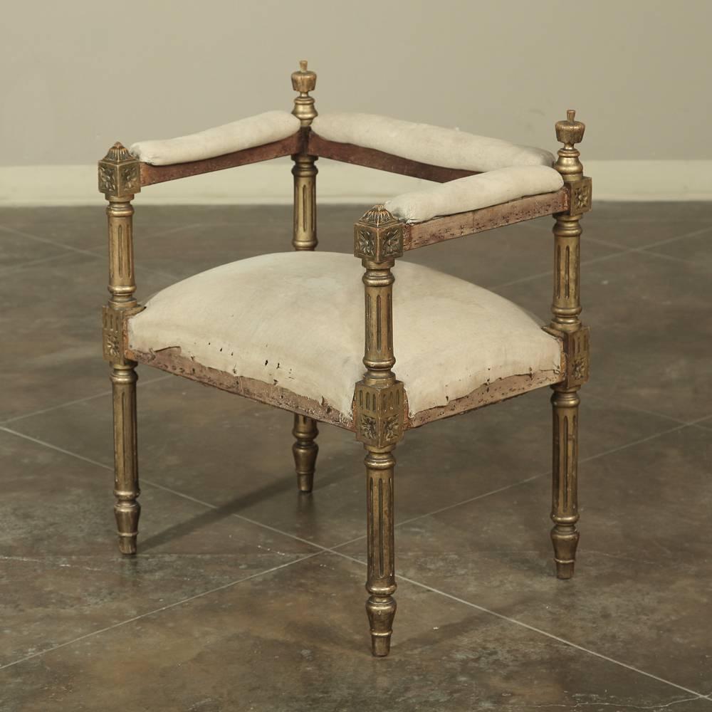 19th Century French Louis XVI Gilded Arm Bench - Stool In Excellent Condition In Dallas, TX