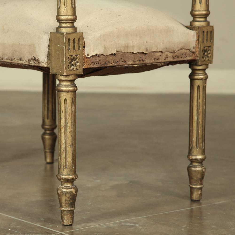 19th Century French Louis XVI Gilded Arm Bench - Stool 1