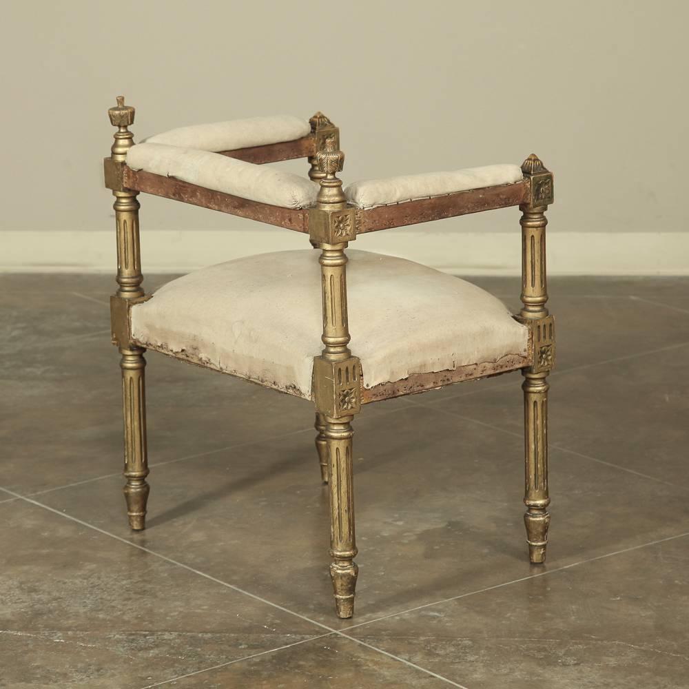 Giltwood 19th Century French Louis XVI Gilded Arm Bench - Stool
