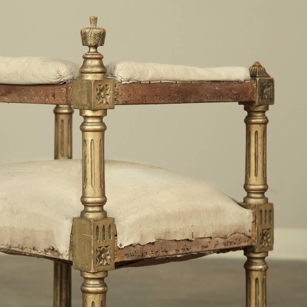 19th Century French Louis XVI Gilded Arm Bench - Stool 2