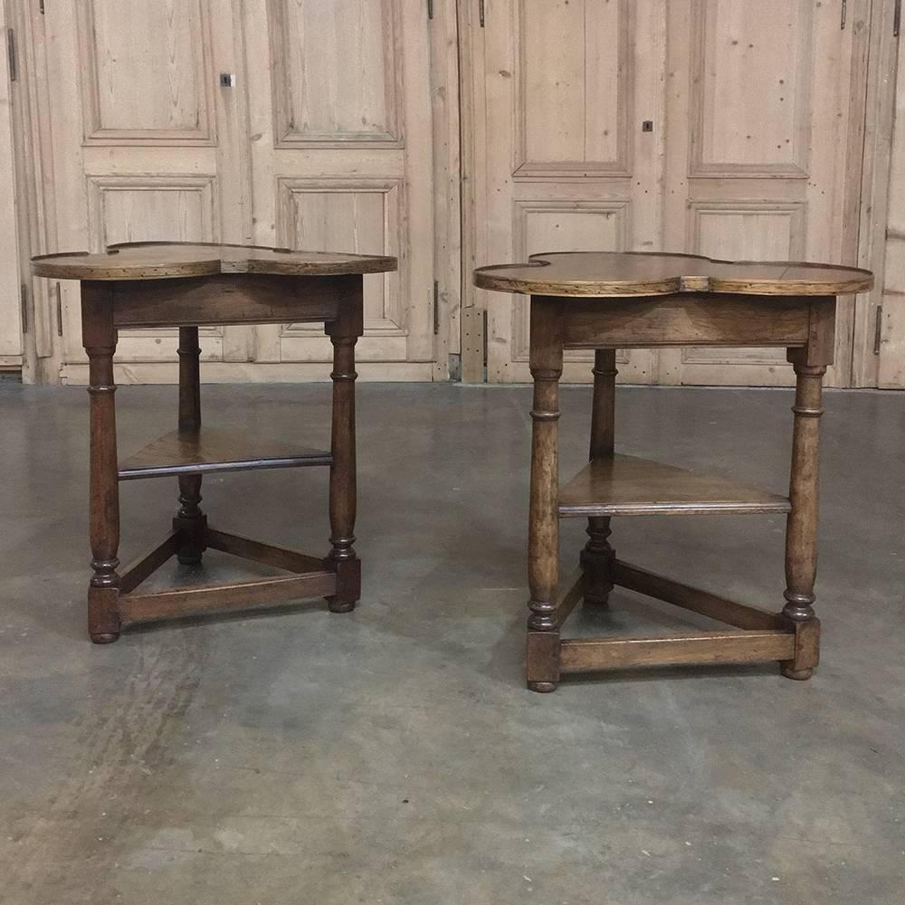 Pair of Antique Country French Clover Shape Walnut End Tables 3