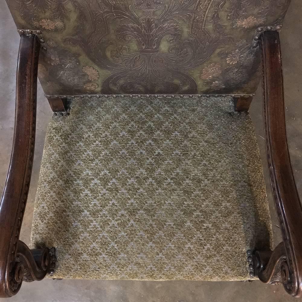 19th Century, French, Louis XIII Hand-Carved Walnut Angel Armchair In Excellent Condition In Dallas, TX