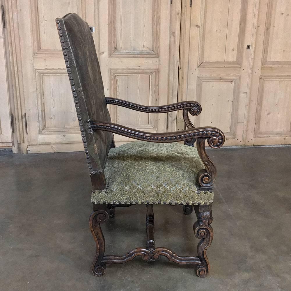 19th Century, French, Louis XIII Hand-Carved Walnut Angel Armchair 1