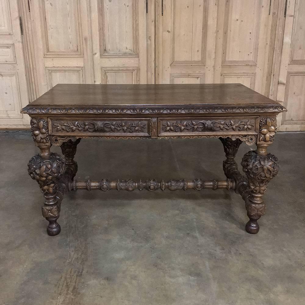 Hand-Carved 19th Century French Renaissance Revival Hand Carved Oak Desk
