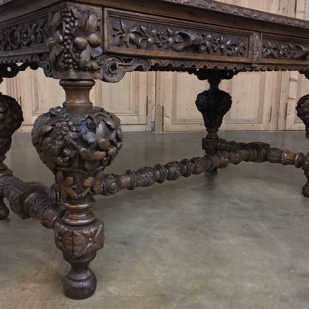 19th Century French Renaissance Revival Hand Carved Oak Desk 1