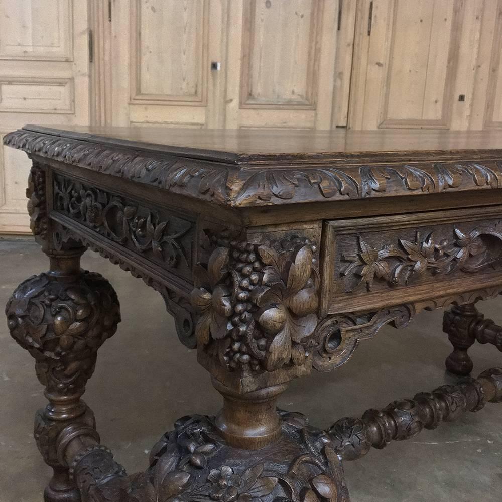 19th Century French Renaissance Revival Hand Carved Oak Desk 2