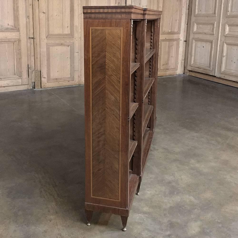 Cast 19th Century Louis XVI French Marquetry Mahogany Shallow Bookcase