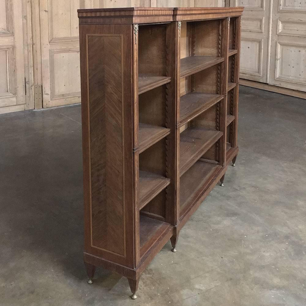 19th Century Louis XVI French Marquetry Mahogany Shallow Bookcase In Excellent Condition In Dallas, TX