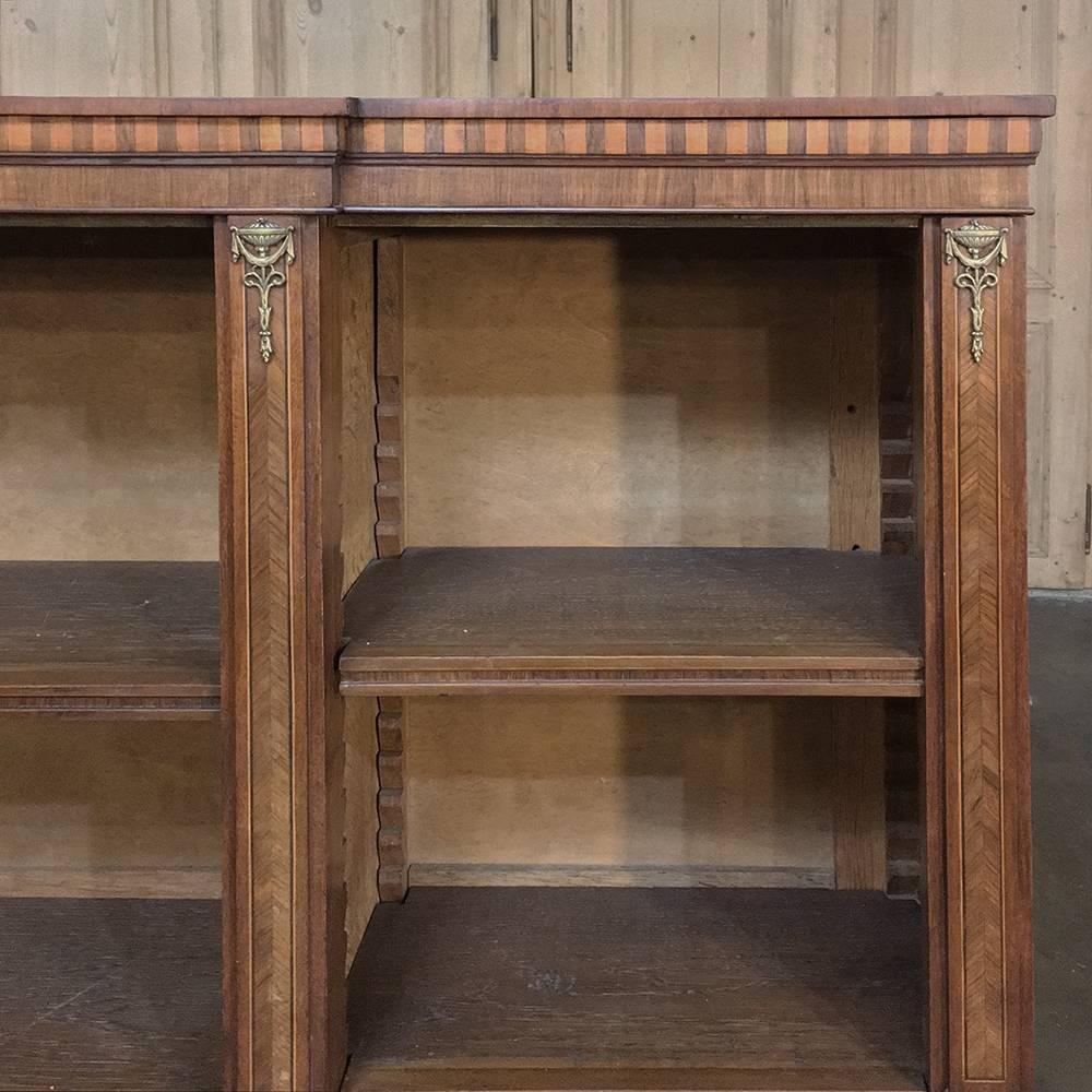 Bronze 19th Century Louis XVI French Marquetry Mahogany Shallow Bookcase